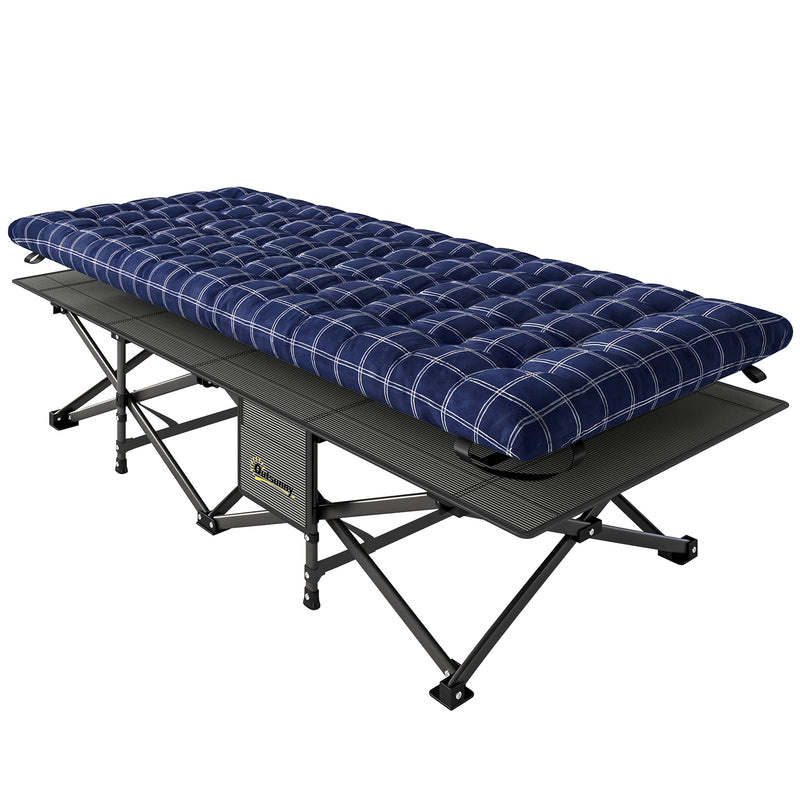 Folding Camping Bed with Extra Wide Surface and Removable Padded Mattress Blue