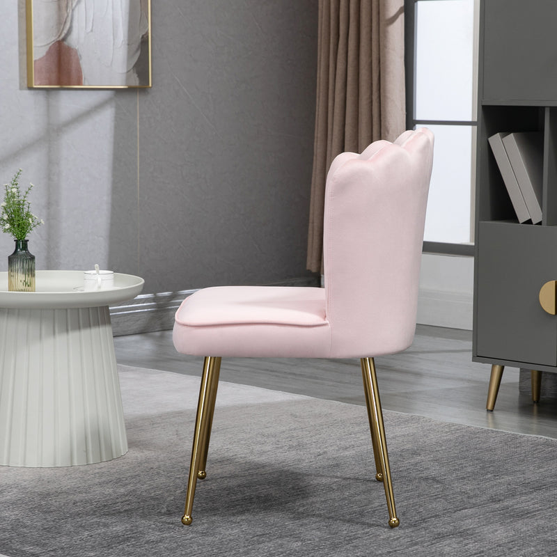 Set of 2 Velvet Shell Dining Chairs with Gold Legs for Kitchen or Lounge Pink