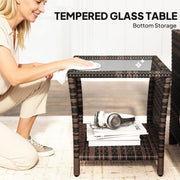 3 Piece Rattan Bistro Set With Cushions and Storage For Balcony or Patio Orange