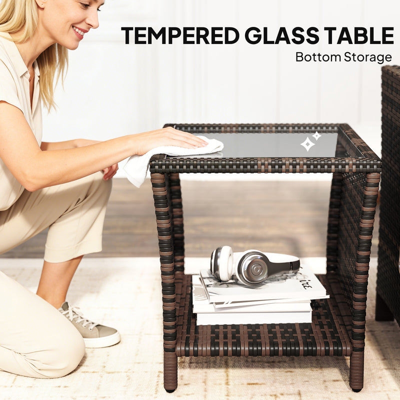 3 Piece Rattan Bistro Set With Cushions and Storage For Balcony or Patio Orange