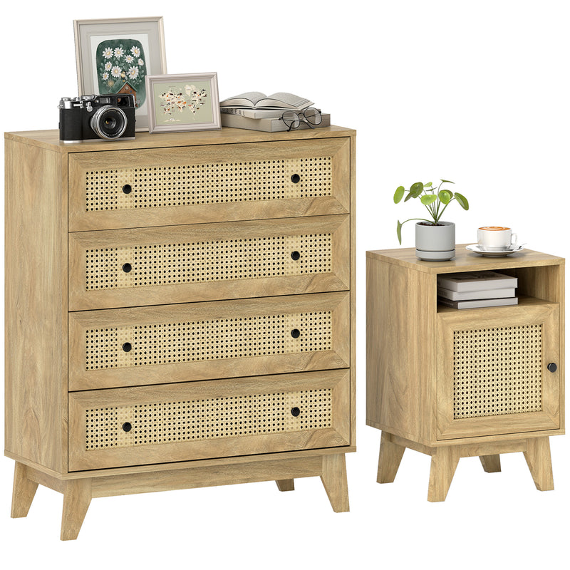 Bedroom Furniture Set with 4 Drawer Chest and Bedside Table for Organised Spaces Natural