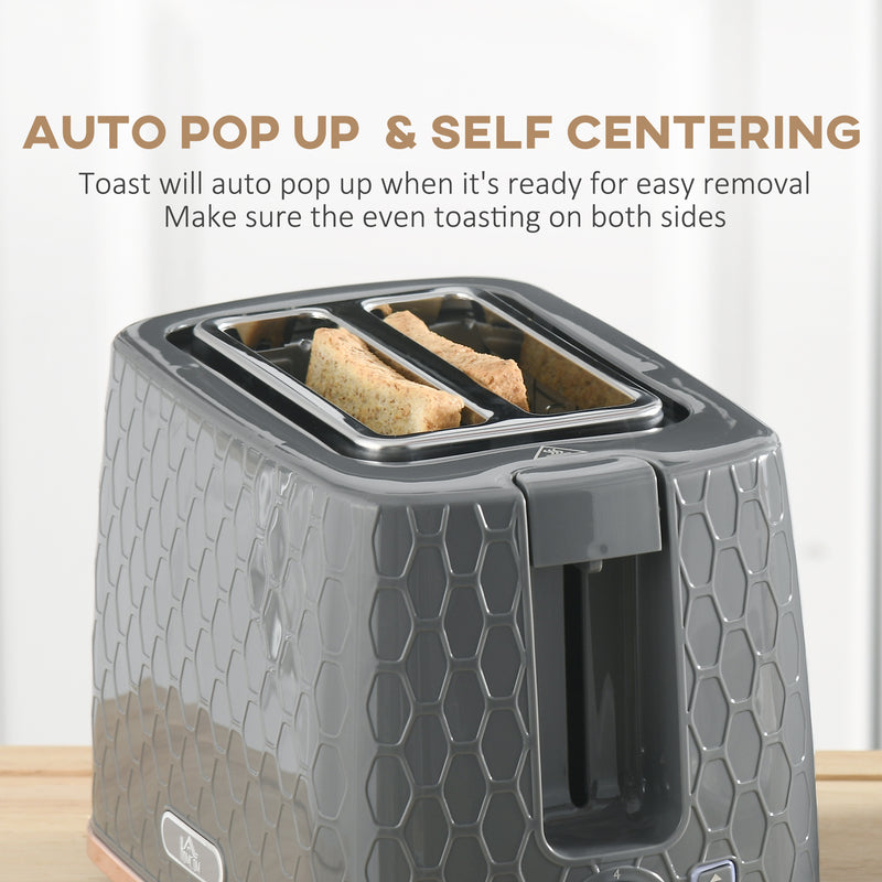 Fast Boil Kettle and 2 Slice Toaster Set With Auto Shut Off and Browning Control Grey