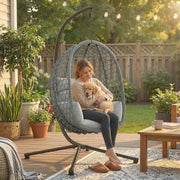 Hanging Egg Chair with Stand, Cushion & Headrest For Garden, Patio & Balcony Outsunny