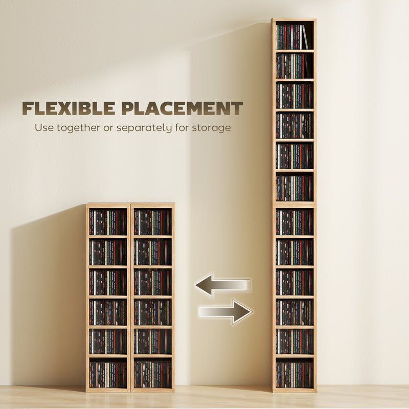 CD Storage Shelves Set of 2 for Organising Media with Adjustable Compartments Natural Wood Finish