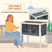 Wooden Hamster Cage with Shelves and Huts for Dwarf Hamsters and Gerbils, Grey