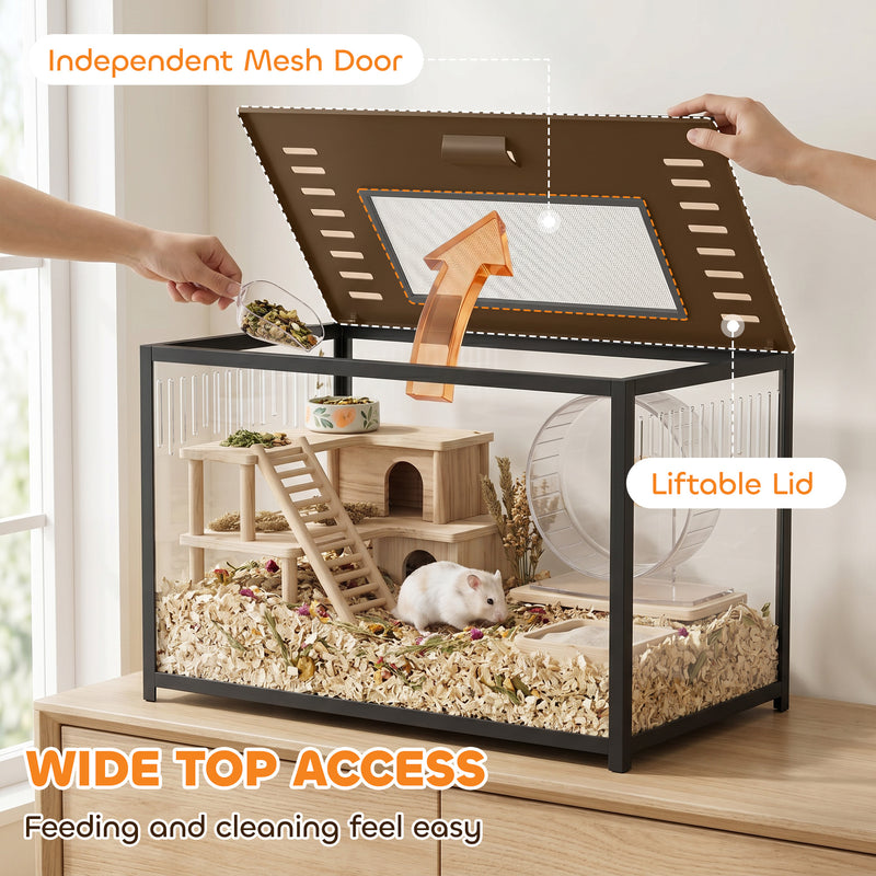 Hamster Cage With Deep Base for Digging and Easy Cleaning Black Transparent