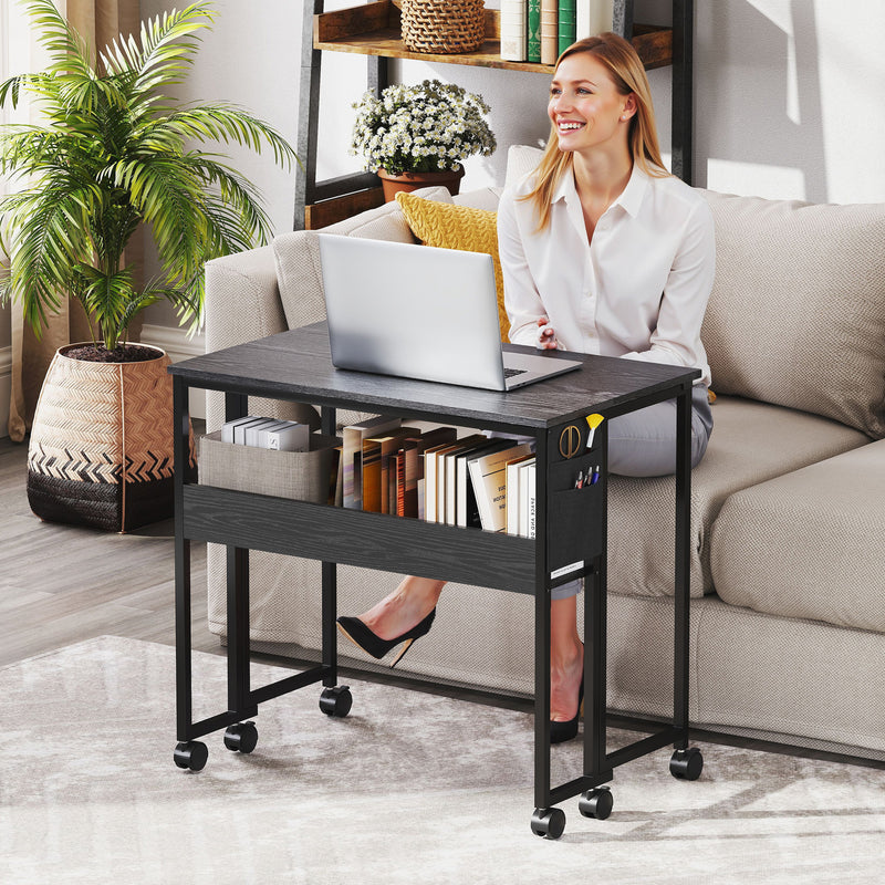 Folding Computer Desk with Drop Leaf and Storage for Small Home Offices Black AOSOM