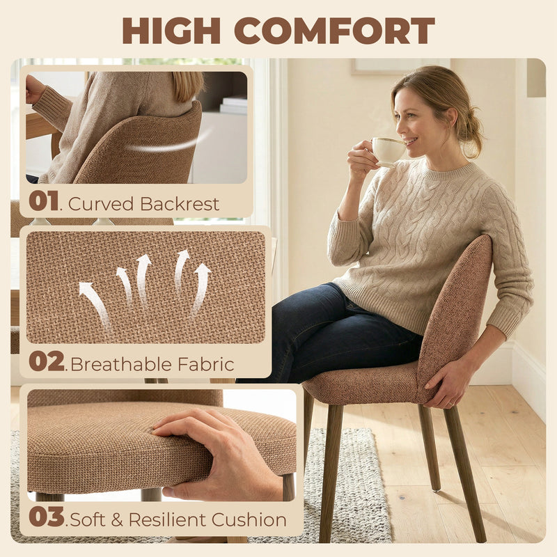Dining Chairs with Padded Seat and Curved Backrest for Comfortable Family Meals Brown AOSOM