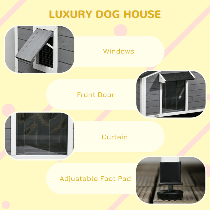Grey Wooden Dog Kennel for Medium Dogs Weatherproof Outdoor Shelter 97L x 72W cm by PawHut
