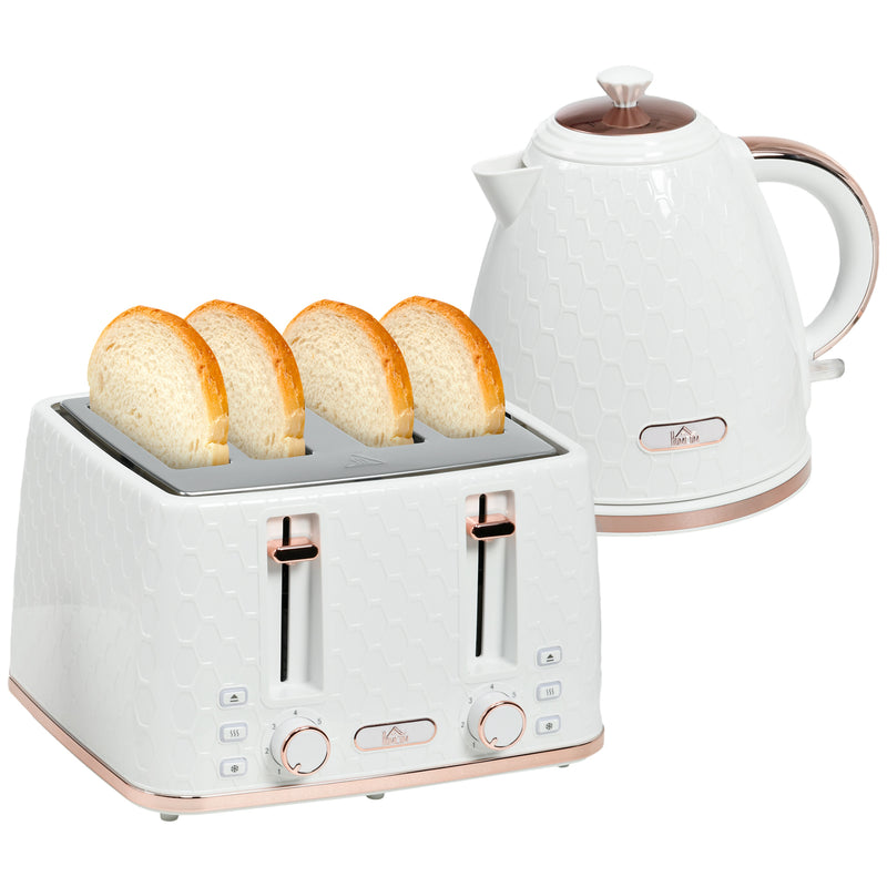 Fast Boil 17L Electric Kettle and 4 Slice Toaster Set With Adjustable Browning Control White