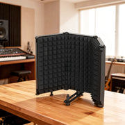 Foldable Microphone Isolation Shield With Adjustable Panels For Studio Recording Black AOSOM