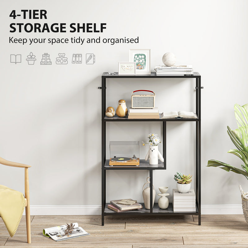 Charcoal Grey 4 Tier Bookshelf With Open Shelves For Living Room Or Home Office Storage