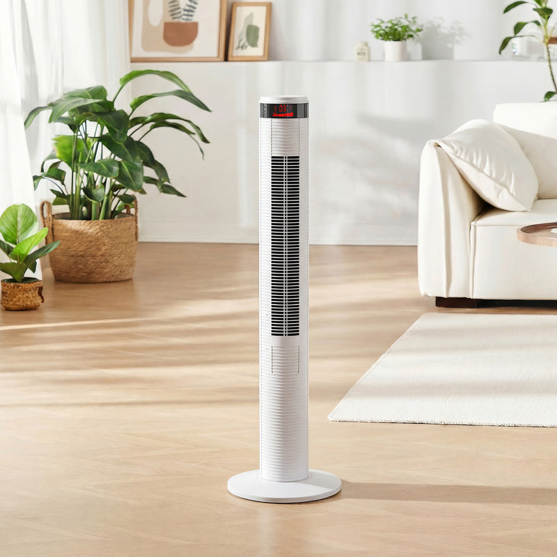 Tower Fan with Remote Control for Quiet Cooling and Space Saving in Any Room White AOSOM