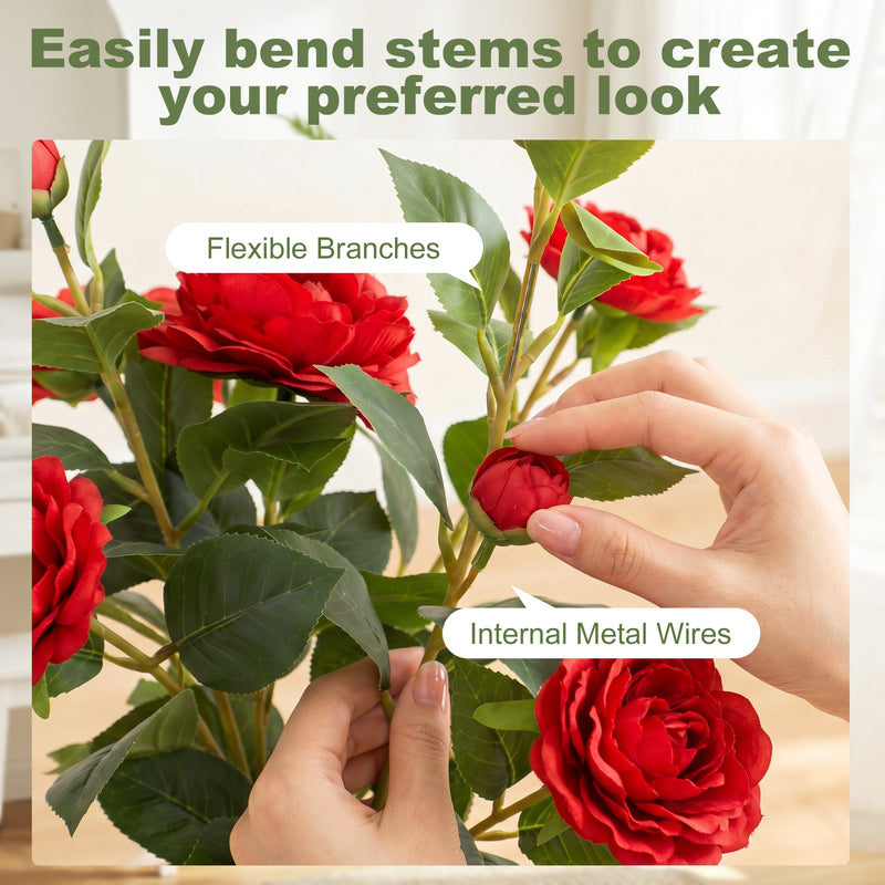 Artificial Camellia Plant for Lasting Indoor Colour with Realistic Red Blossoms Homcom