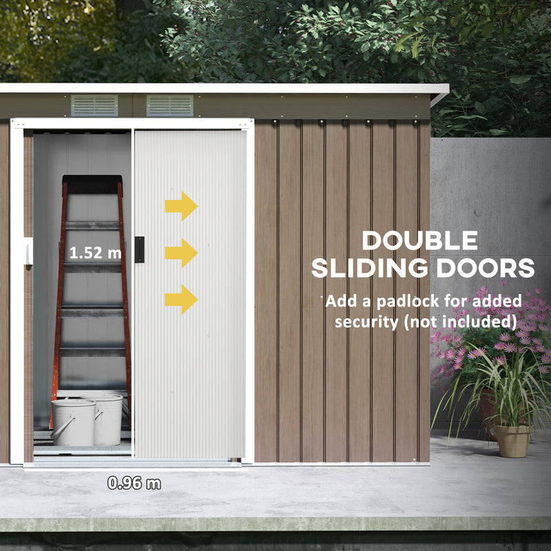 9ft x 4ft Metal Garden Shed Light Grey With Foundation Ventilation and Double Doors by Outsunny