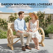 Wooden Garden Bench with Wagon Wheel Design for Two People Natural Wood Finish Outsunny