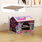 2 in 1 Cardboard Cat House With Scratching Board and Catnip For Indoor Play, Pink AOSOM