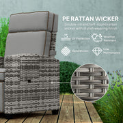 Rattan Garden Recliner Chair with Adjustable Backrest Cushion and Flip Table Mixed Grey by Outsunny