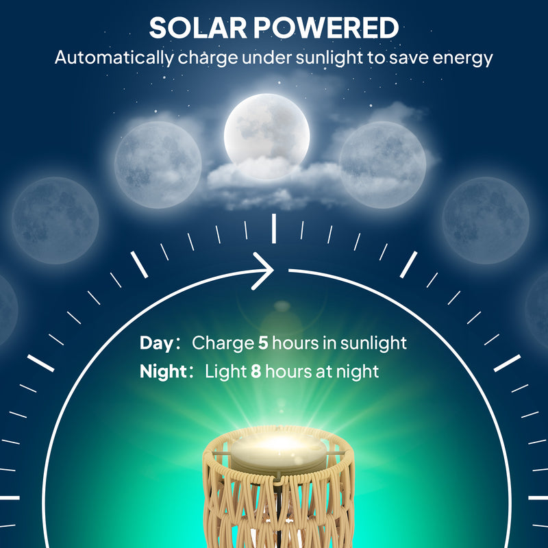 Boho Rattan Floor Lamp with Shelf 3 Light Solar Powered Waterproof IP44 by Outsunny