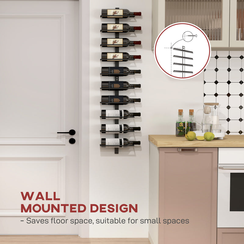 10 Tier Wall Mounted Wine Rack Steel Holds 10 Bottles for Kitchen Dining Room Home Bar Black by HOMCOM
