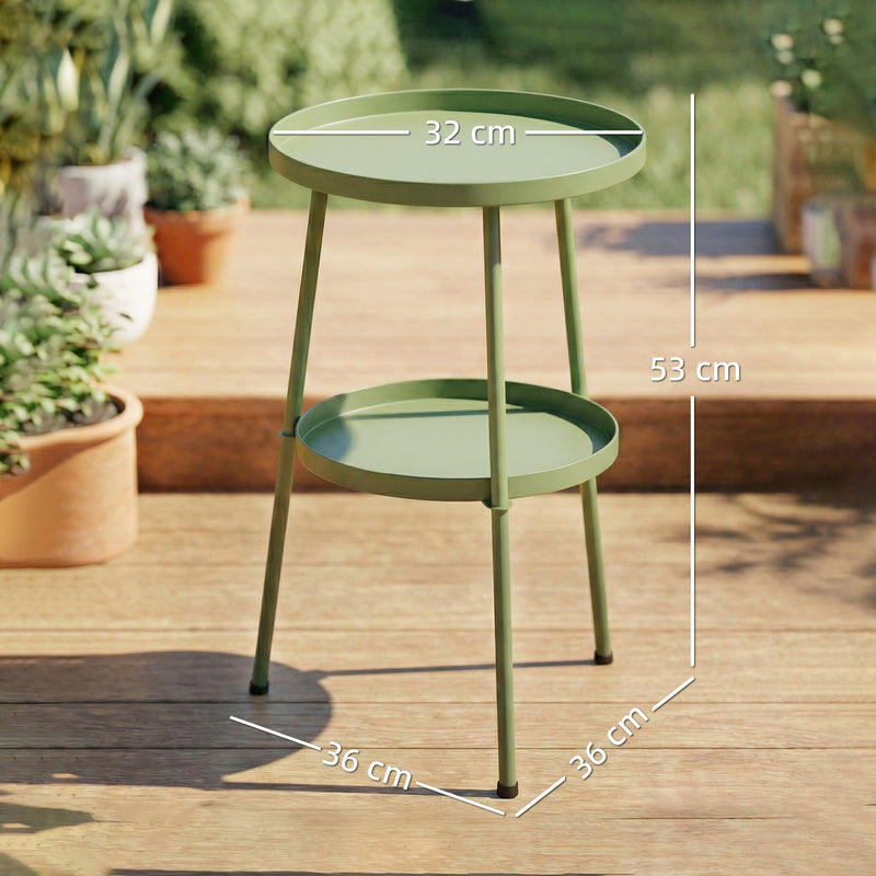 Small Garden Side Table with Two Tiers for Drinks and Books Light Green Outsunny