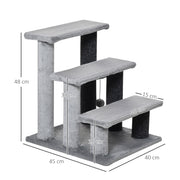 3 Step Pet Stairs with Scratching Posts and Toy Ball for Cats and Small Dogs Grey