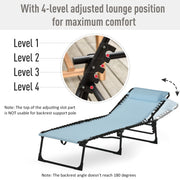 Baby Blue Folding Sun Lounger with 4 Position Reclining Backrest for Camping or Garden