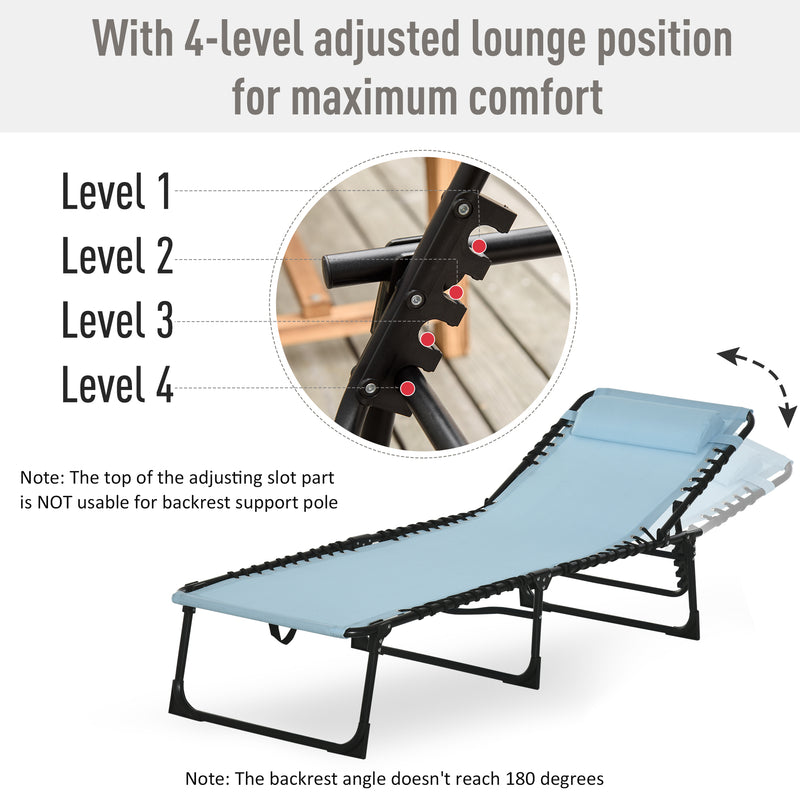Baby Blue Folding Sun Lounger with 4 Position Reclining Backrest for Camping or Garden