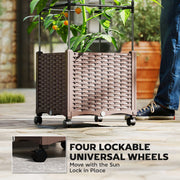 Raised Planter with Trellis and Wheels for Easy Gardening in Small Spaces Brown Outsunny
