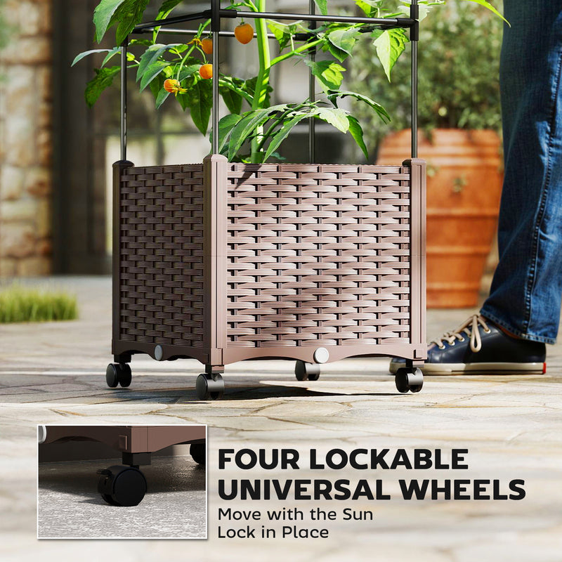 Raised Planter with Trellis and Wheels for Easy Gardening in Small Spaces Brown Outsunny
