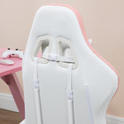 White and Pink Gaming Chair for Adults with Footrest Lumbar Support and Reclining Back