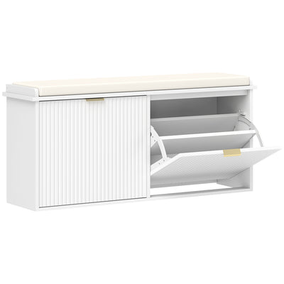 White Shoe Storage Bench with Cushion Seat Holds 10 Pairs by HOMCOM