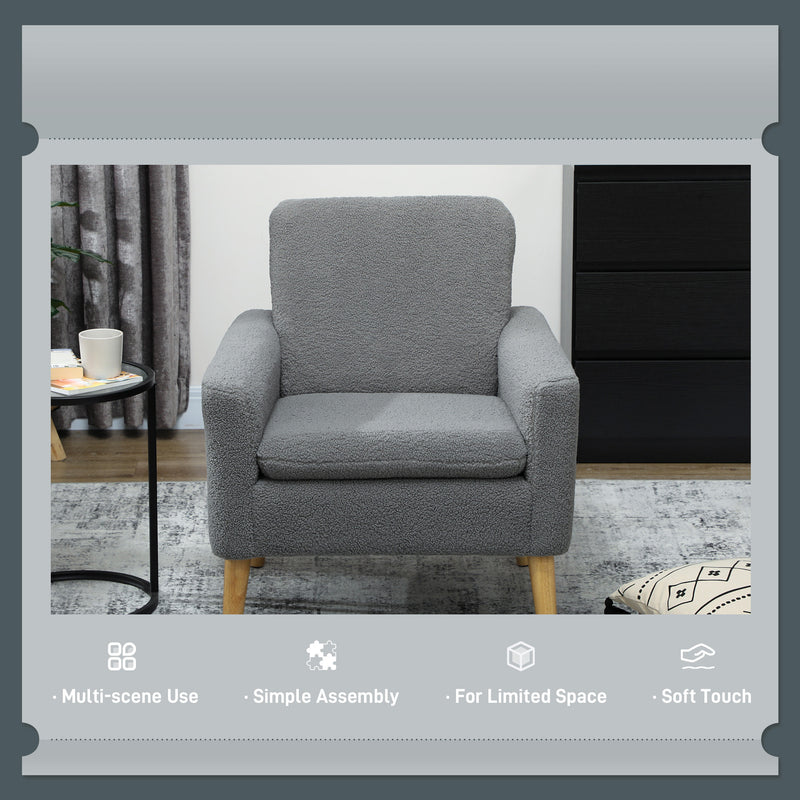 Upholstered Accent Armchair with Wide Padded Seat and Wooden Legs for Living Room Grey