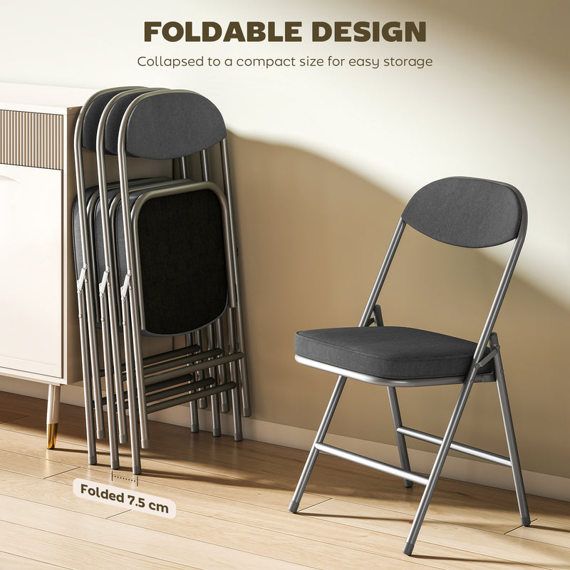 Folding Chairs Set of 4 Space Saving Padded Seats for Guests and Dining Dark Grey Homcom