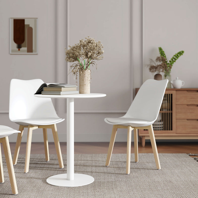 Round Dining Table with Steel Base Ideal for Kitchen or Living Room Use White AOSOM
