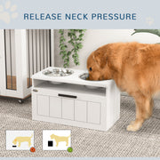 Raised Dog Bowl with Slow Feeder and Storage Drawer for Large Dogs White by PawHut