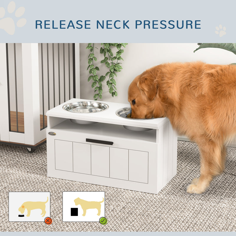 Raised Dog Bowl with Slow Feeder and Storage Drawer for Large Dogs White by PawHut