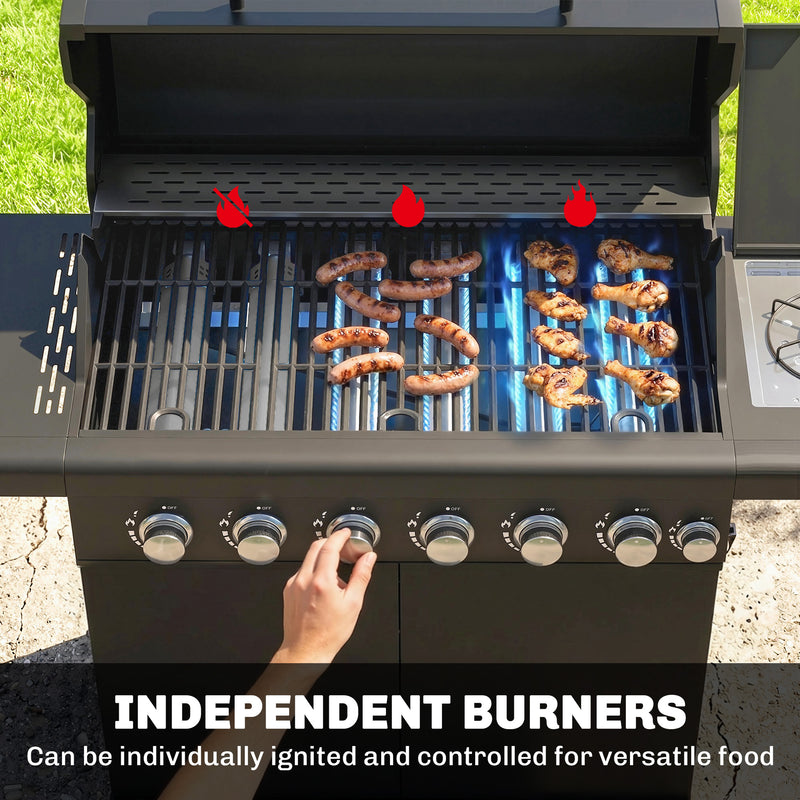 6 Burner Gas BBQ Grill With Side Burner for Easy Outdoor Cooking and Entertaining in the Garden Black Outsunny