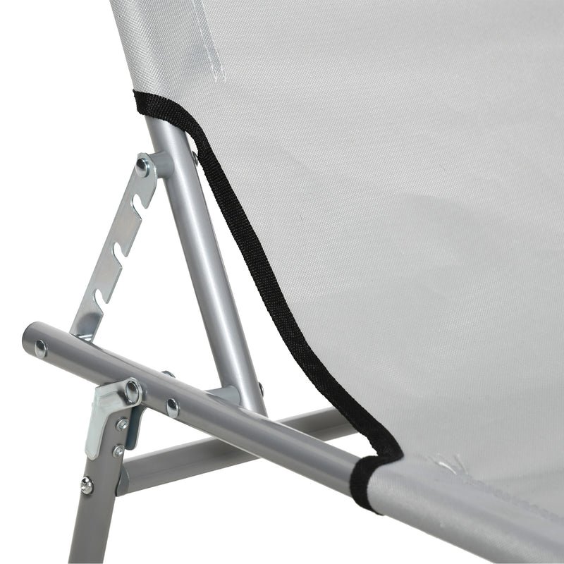 Light Grey Folding Sun Lounger Set with Adjustable Backrest and Sunshade for Garden Patio