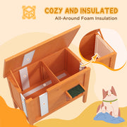 Wooden Insulated Outdoor Cat House with Removable Floor and Open Roof for All Seasons, Orange