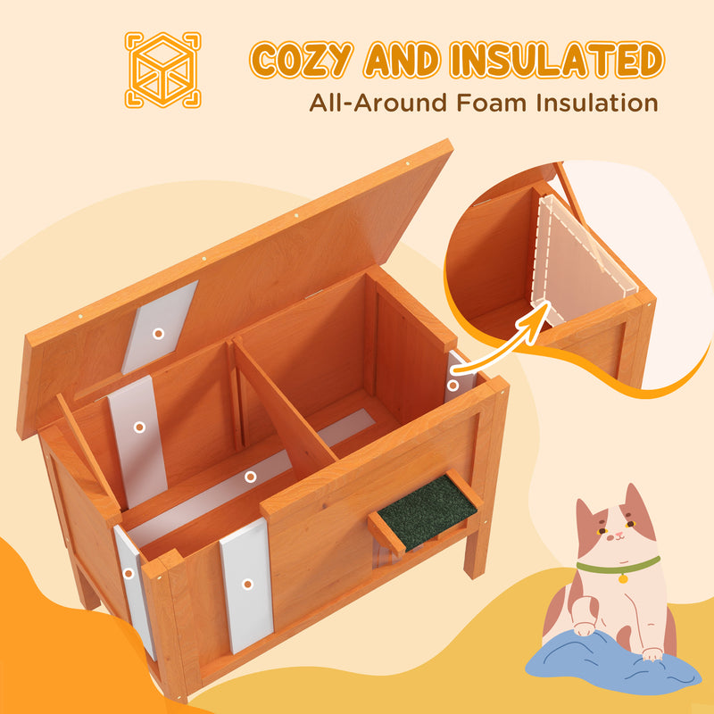 Wooden Insulated Outdoor Cat House with Removable Floor and Open Roof for All Seasons, Orange