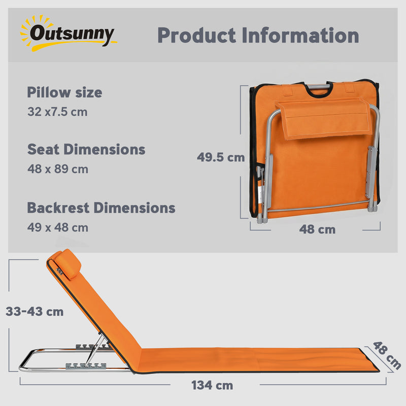 Folding Beach Chairs Set of 2 with Adjustable Backrest and Carry Bag, Orange Outsunny