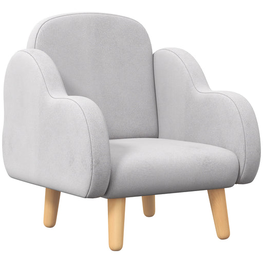 Kids Cloud Shaped Armchair with Wooden Frame and Velvet Upholstery for Toddlers, Grey
