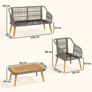 Rattan Garden Furniture Set for Relaxing Outdoor Seating with Cushions and Coffee Table Cream Outsunny