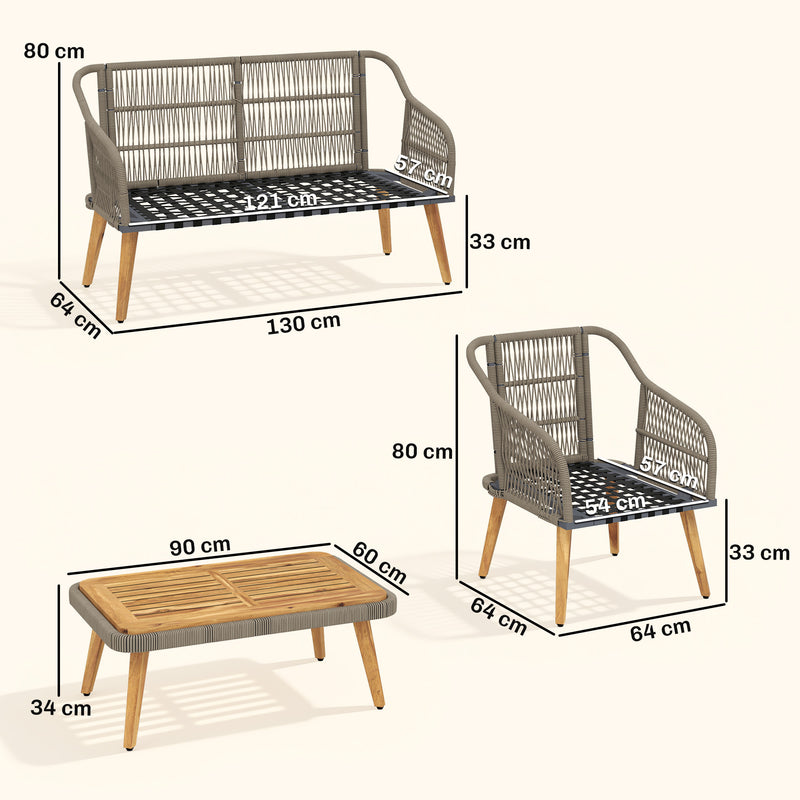 Rattan Garden Furniture Set for Relaxing Outdoor Seating with Cushions and Coffee Table Cream Outsunny