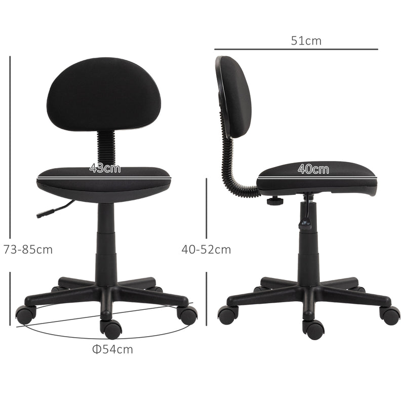 Compact Armless Office Chair with Swivel Base Ideal for Home or Study Desk, Black