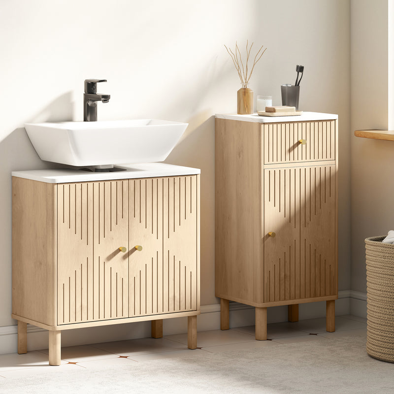Under Sink Bathroom Cabinet for Pedestal Basin with Storage Shelf Space Oak