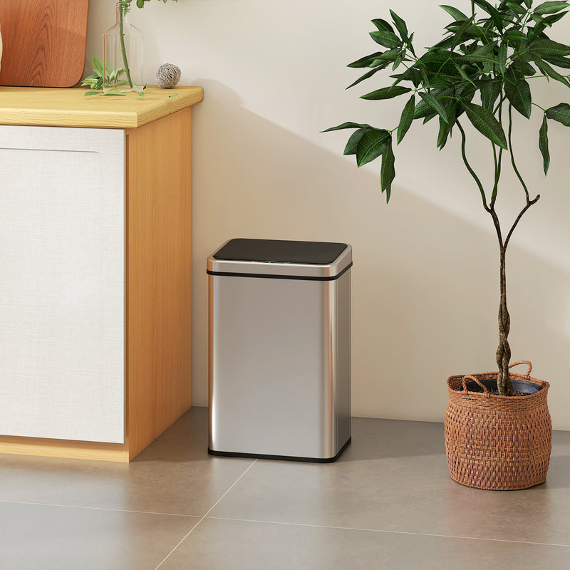 Sensor Kitchen Bin 40L Touch Free Motion Sensor Waste Disposal with Soft Close Lid Silver Homcom