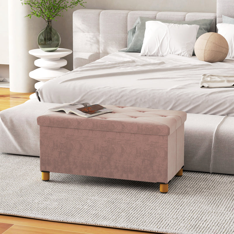 Velvet Storage Ottoman with Hidden Compartment and Foldable Design for Small Spaces