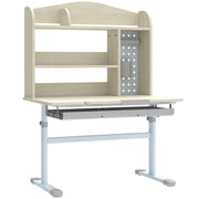 Height Adjustable Kids Study Desk With Tilt Top Storage Hutch And Pegboard Natural AOSOM